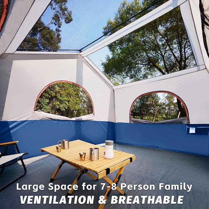 HIKERGARDEN 8 Person Camping Tent - Portable Family Traveling-12'x9'x80in(H)