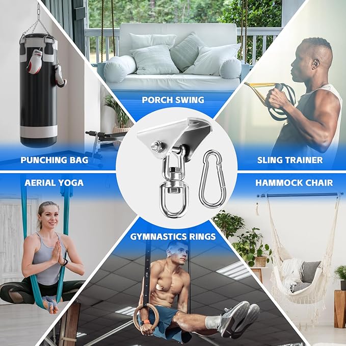360 Rotation Heavy Bag Chain, Punching Bag Hanger With Stainless Steel Swivel Chain and 4 Snap Hooks, Mount for Hammock, Gym Swing, Yoga Swing, Trapeze