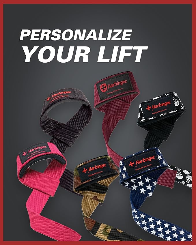 Harbinger Padded Cotton Lift Straps - Soft, Supportive Neotek Wrist Pads - 21.5" Length, 1.5" Width - Reinforced Edges & Heavy-duty Stitching - Cushions Wrists for Lifting Support