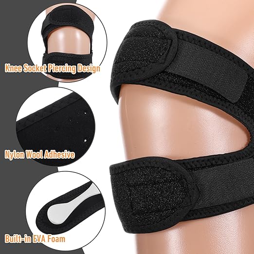 Meniscus Knee Brace for Women, Nylon & Eva Foam Knee Stabilizer, Soft Meniscus Tear Knee Support Strap, Adjustable Knee Brace Patella Stabilizer, Patella Bands Basketball for Men Pain Relief (Black)
