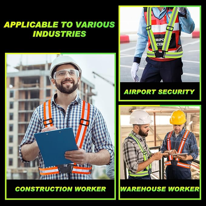 Hercicy 12 Pcs Reflective Vest High Visibility Safety Vests, Adjustable Bright Neon Lightweight Strap Gear (Yellow,Orange)