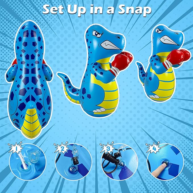 Kids Punching Bag 3-8 with Air Pump, Toddler Punching Bags for Kids, Inflatable Dinosaur Toy with Bounce- Back Action, Safe Gifts for Boys & Girls Age 3-5 Add Tossing Game