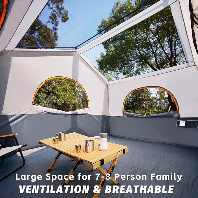 HIKERGARDEN 8 Person Camping Tent - Portable Family Traveling-12'x9'x80in(H)