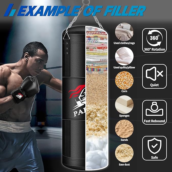 Heavy Punching Bag for Adults, 4FT New Upgrade PU Boxing Bag Set, Punch Bag with 12oz Boxing Gloves for MMA Karate Kickboxing Muay Thai Training Kickboxing Boxing -Unfilled