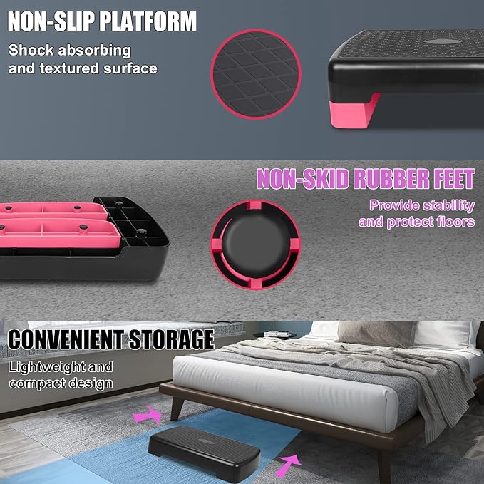 Height-Adjustable 4"-6" Step Aerobics Platform Fitness Equipment Stepper 2 Riser