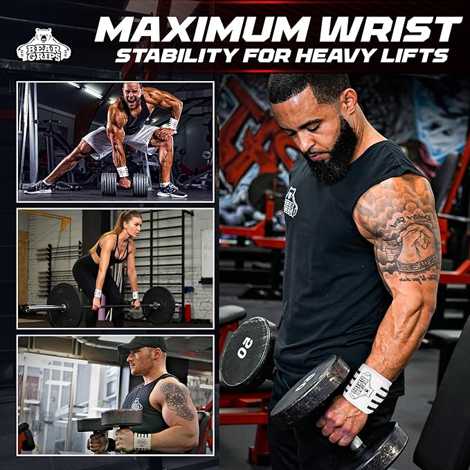 Bear Grips Wrist Wraps for Weightlifting | Weight Lifting Wrist Straps for Weightlifting | Extra Strength Gym Wrist Wraps | Two Wrist Wrap Per Pack | 12ā & 18ā | Lifting Wrist Wraps for Men & Women