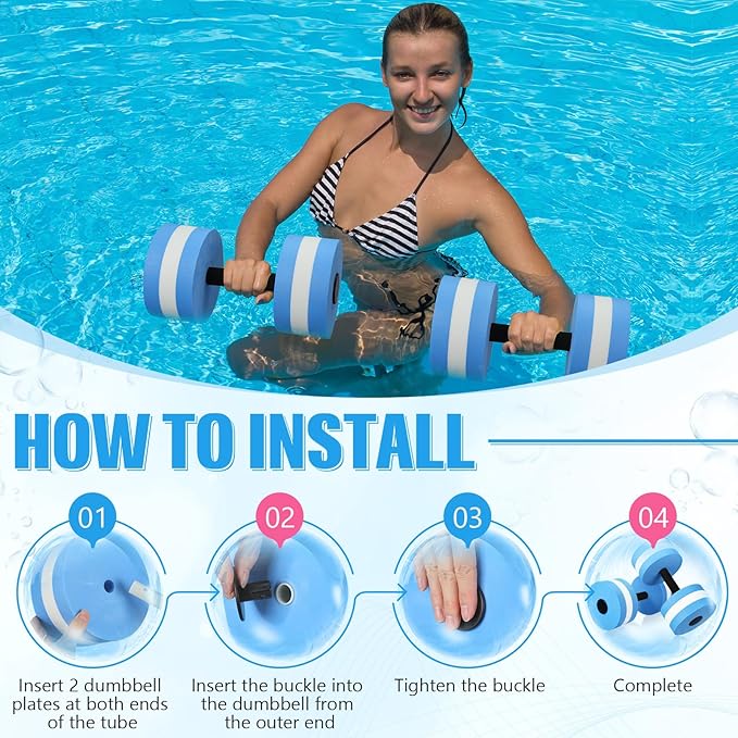 4 Pcs Water Weights Aquatic Exercise Dumbbells for Pool Water Dumbbell Set EVA Foam Pool Weights Dumbbells Resistance Water Aerobics Weight Fitness Barbells Equipment