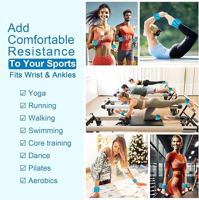 ADLIFE Adjustable Wrist Ankle Weights for Women Men Kids, 2 Lbs Wearable Arm Leg Weights Set of 2(1 Lb Each), Weighted Wristbands Exercise Weights for Walking Running Pilates Yoga Home Gym Workout