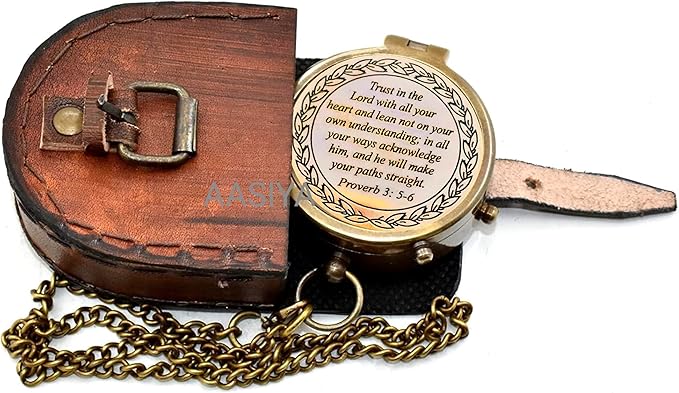 AASIYA Brass Nautical Pocket Compass with Chain and
