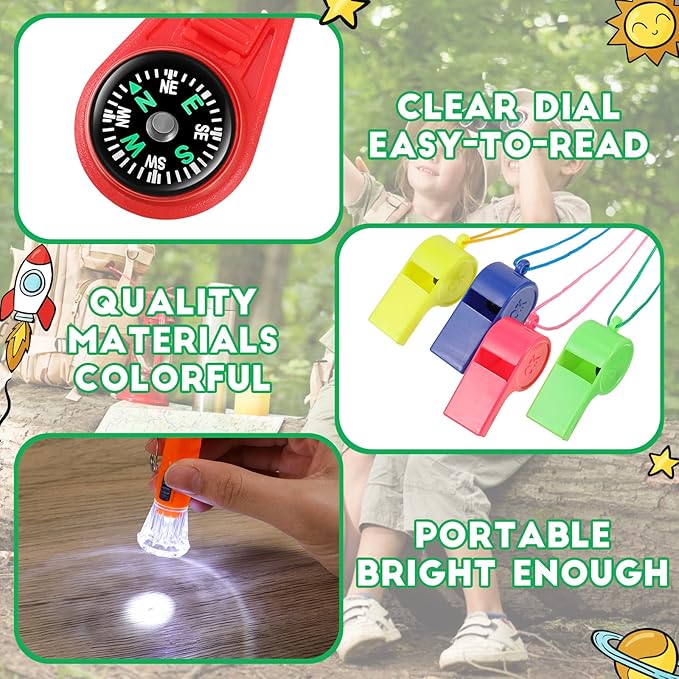 72 Pcs Camping Party Favors 24 Kids Compass 24 Mini 24 Neon