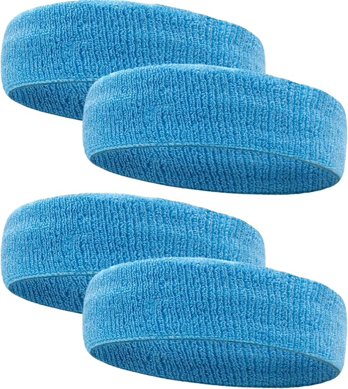 4 Pack Sweatbands Sports Headband for Men and Women, Moisture Wicking Athletic Workout Headband for Running, Tennis, Basketball, Yoga, Gym Stretchy Unisex Sweatband
