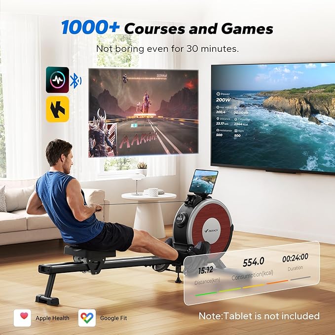 MERACH Rowing Machine, Magnetic Rower Machine for Home, 16 Levels of Quiet Resistance, Dual Slide Rail with Max 350lb Weight Capacity, App Compatible