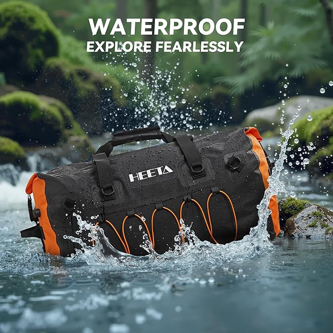 HEETA Waterproof Duffel Bag Motorcycle Dry Bag Backpack, 60L/80L Extra Large Rolltop Travel Duffle Bags with Straps & Handles for Kayaking Rafting Boating Canoeing Camping Gym Beach Cruise Ship