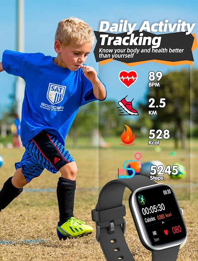 Kids Smart Watch for Girls,IP68 Waterproof Kids Fitness Tracker Watch with 1.5 Inch DIY Face,Heart Rate Sleep Monitor,19 Sport Modes,Calories Counter,Alarm Clock,Great Gifts for Children 6+ (Black)