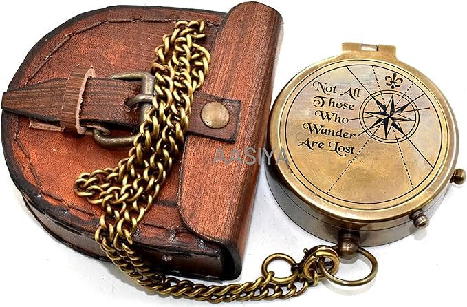 AASIYA Brass Nautical Pocket Compass with Chain and