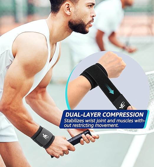 HiRui Wrist Brace (2 PCS) - Adjustable Compression for Carpal Tunnel Arthritis Tendonitis Sprain Pain Relief | Wrist Support Wrist Wraps for Both Hands, Ideal for Sports & Gym Workouts (Black)