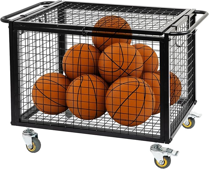 Metal Basketball Rolling Cart Sports Equipment Storage Wheel