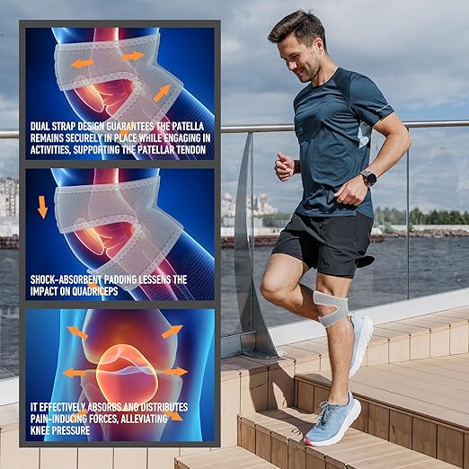 Meniscus Knee Brace for Women, Nylon & Eva Foam Knee Stabilizer, Soft Meniscus Tear Knee Support Strap, Adjustable Knee Brace Patella Stabilizer, Patella Bands Basketball for Men Pain Relief (Gray)
