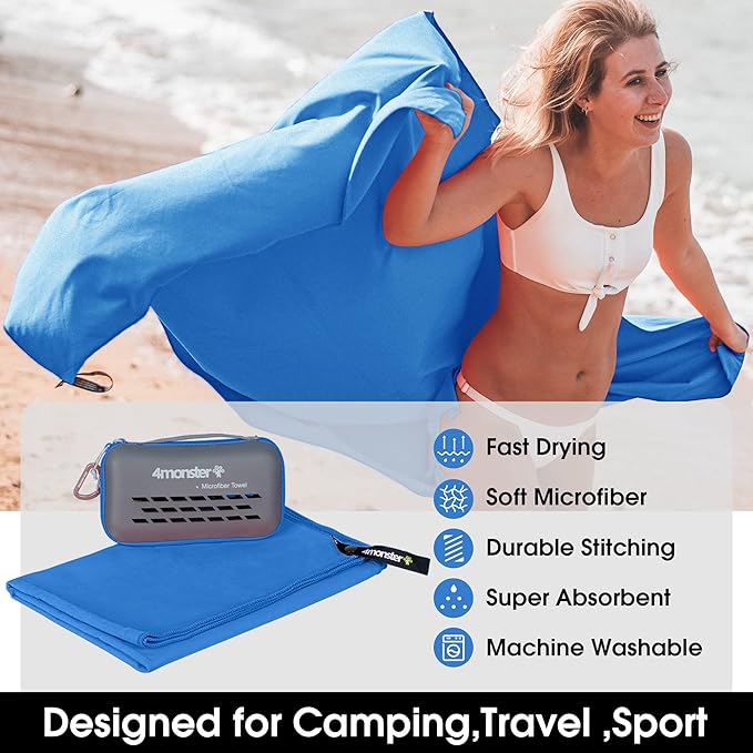 4Monster Camping Towels Super Absorbent (20.00" x 12.00", Blue)
