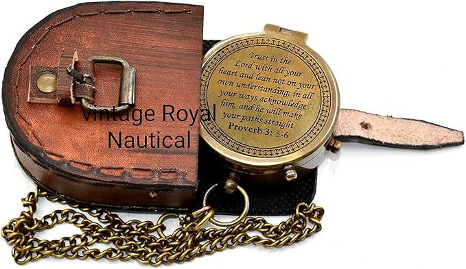 AASIYA Brass Nautical Portable Pocket Compass with Chain