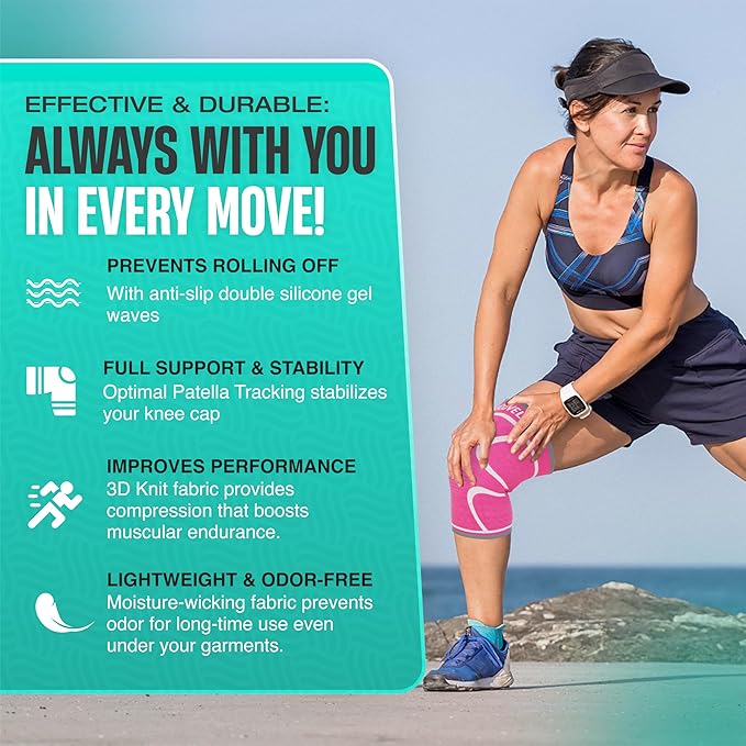Modvel 2 Pack Knee Brace for Women & Men - Workout Knees Compression Sleeve for Knee Pain Relief Joint Support for ACL, Arthritis, Meniscus Tear Knees Brace for Sports, Rodilleras para Gym Fitness
