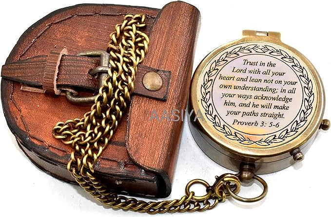 AASIYA Brass Nautical Pocket Compass with Chain and