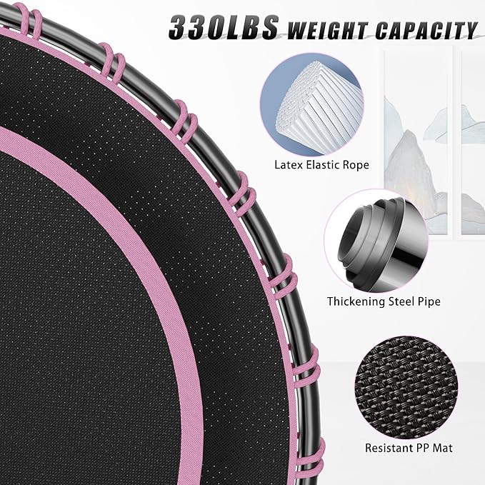 40" Fitness Trampoline with Adjustable Handle Bar Silent Mini Trampoline Bungee Rebounder Jumping Cardio Trainer Workout for Adults - Maximum Load 150 kg