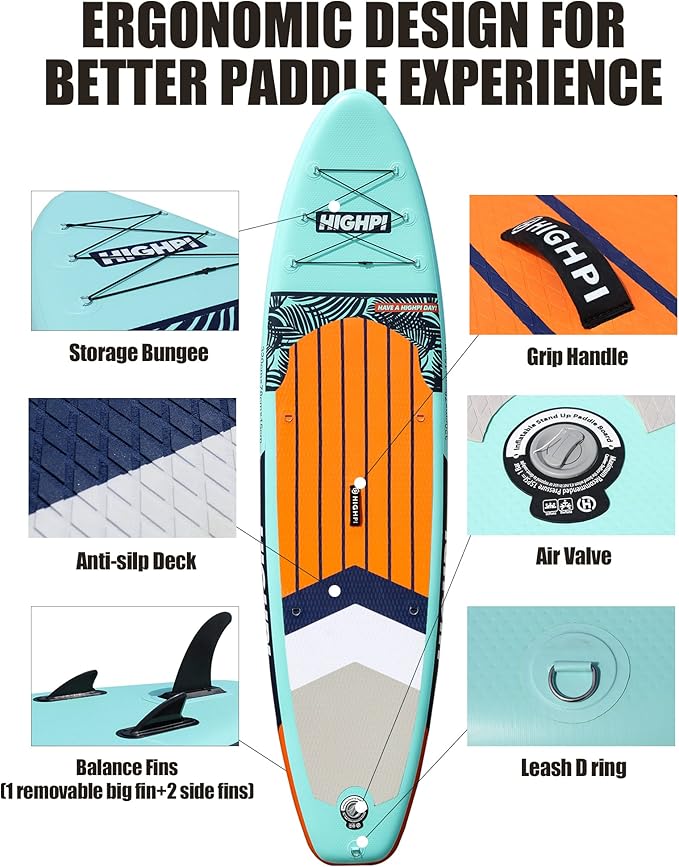 Highpi Inflatable Stand Up Paddle Board for Youth and Adults – Wide Sup with Premium Accessories, Blow Up Paddleboard for Surfing, Fishing, Yoga & More
