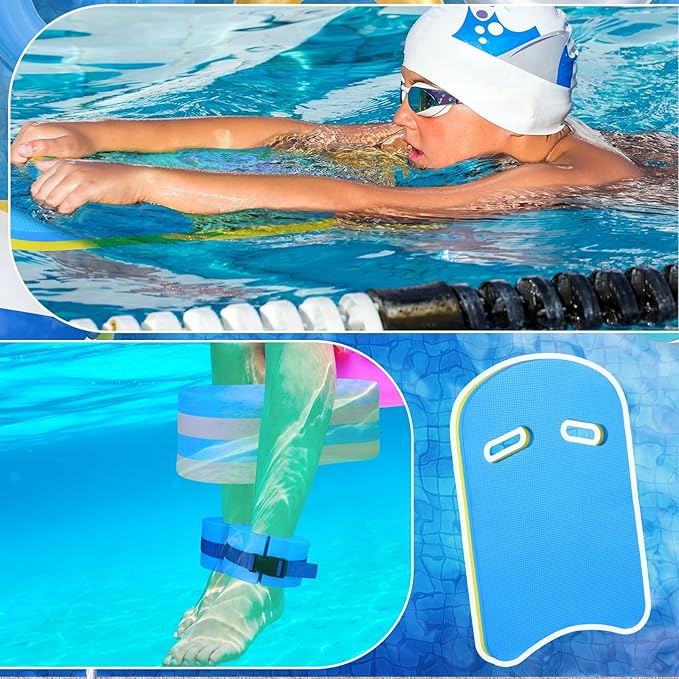 8 Pcs Water Aerobics Set Including Exercise Foam Dumbbells Aquatic Swim Belt Pull Buoy Swim Kickboard Sport Gloves Water Weights Equipment for Aquatic Fitness Weight Loss Fitness Tool