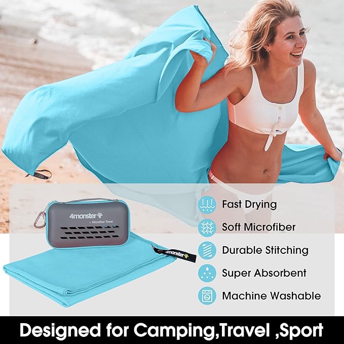4Monster Camping Towels Super Absorbent (59.00" x 30.00", Lake-green)