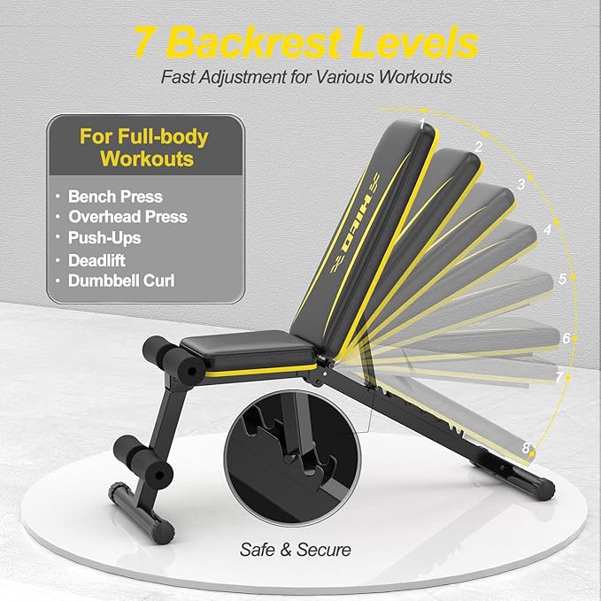 HITOSPORT Adjustable Weight Bench for Full Body Exercise