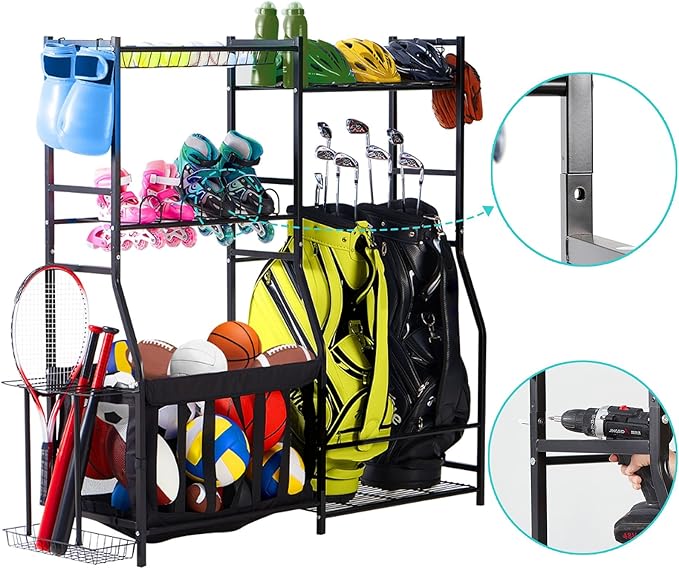 LUGO Garage Sports Equipment Organizer with Baskets and Hooks