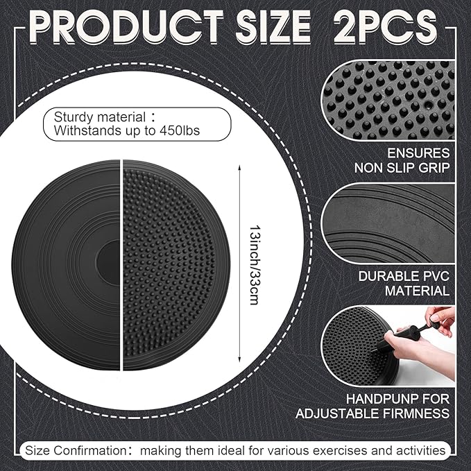 2 Pcs Inflated Wobble Cushion Balance Wiggle Seat Wobble Balance Disc Sensory Flexible Seating Stability Core Trainer with Hand Pump for Chair Adult Exercise Home Office
