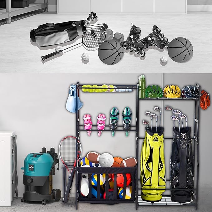 LUGO Garage Sports Equipment Organizer with Baskets and Hooks