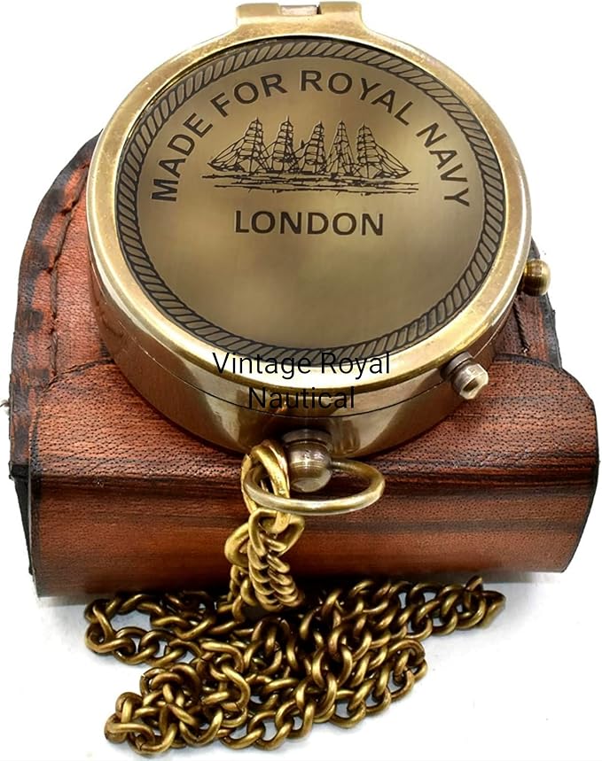 AASIYA Brass Chain Compass with Leather Case