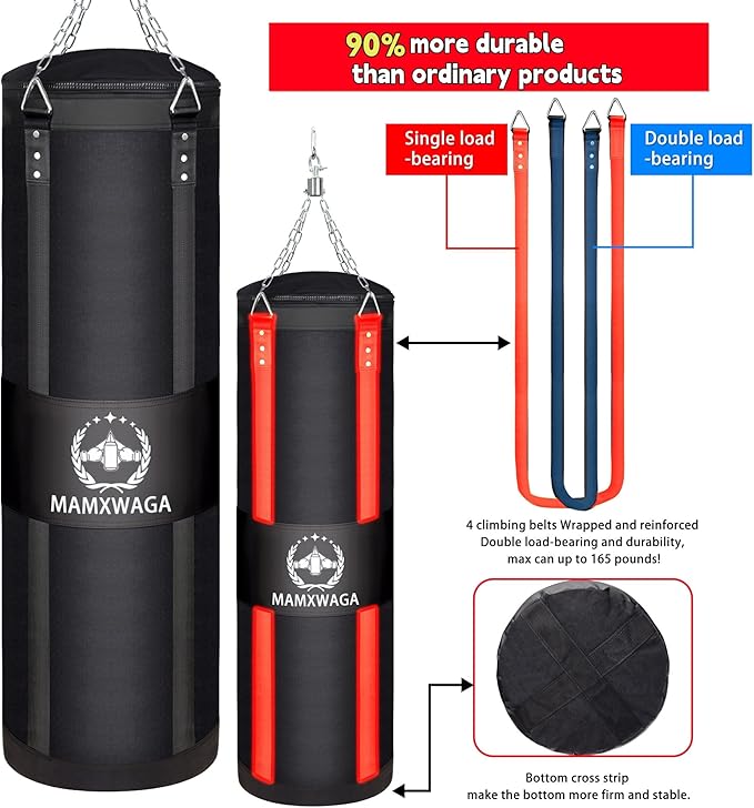 4FT Canvas Punching Bags for Adults, Hanging Heavy Boxing Bag for Kickboxing Karate Taekwondo Muay Thai Training, Max Load-Bearing 180 Lbs (Unfilled)