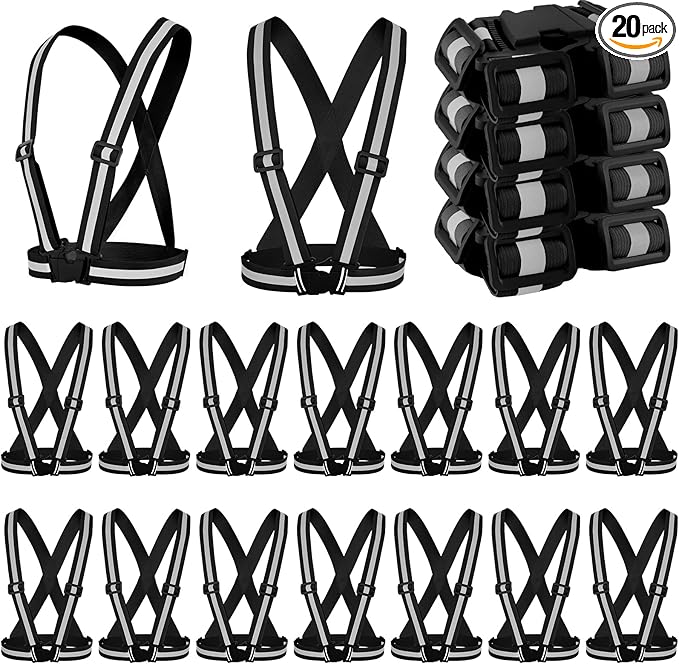 Hercicy 20 Pcs Reflective Vest High Visibility Safety Vests, Adjustable Bright Neon Lightweight Strap Gear (Black)