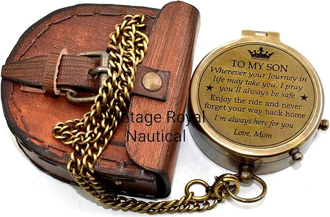 AASIYA Brass Nautical Portable Pocket Compass with Chain