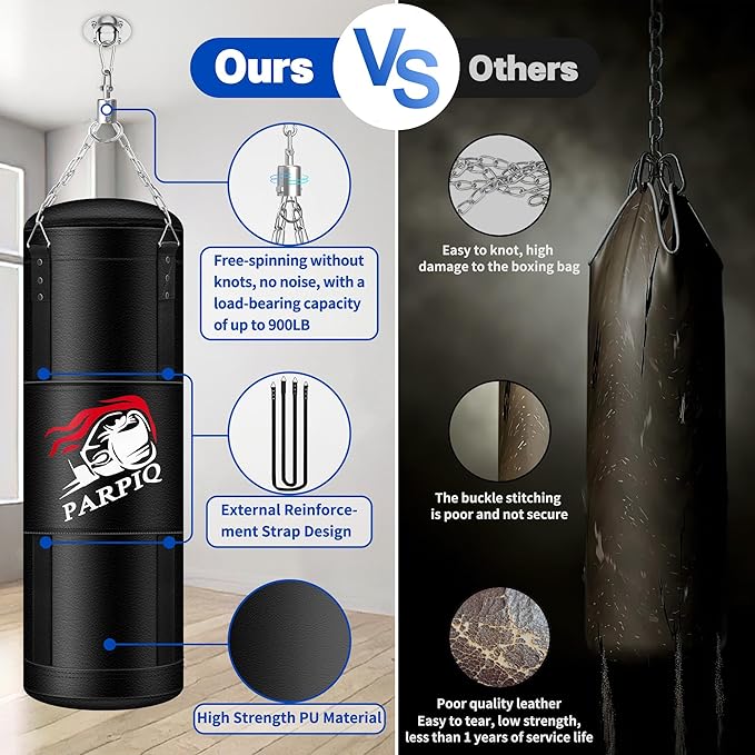 Heavy Punching Bag for Adults, 4FT New Upgrade PU Boxing Bag Set, Punch Bag with 12oz Boxing Gloves for MMA Karate Kickboxing Muay Thai Training Kickboxing Boxing -Unfilled