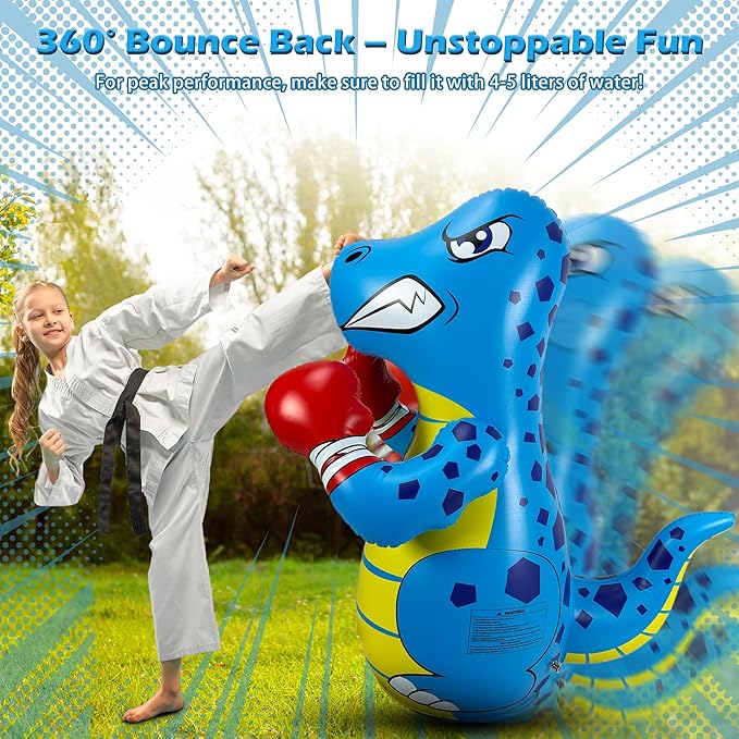 Kids Punching Bag 3-8 with Air Pump, Toddler Punching Bags for Kids, Inflatable Dinosaur Toy with Bounce- Back Action, Safe Gifts for Boys & Girls Age 3-5 Add Tossing Game