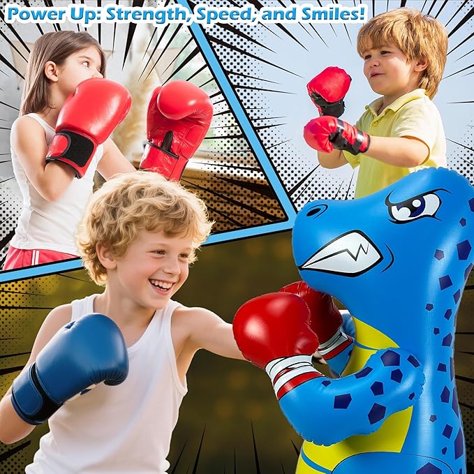 Kids Punching Bag 3-8 with Air Pump, Toddler Punching Bags for Kids, Inflatable Dinosaur Toy with Bounce- Back Action, Safe Gifts for Boys & Girls Age 3-5 Add Tossing Game