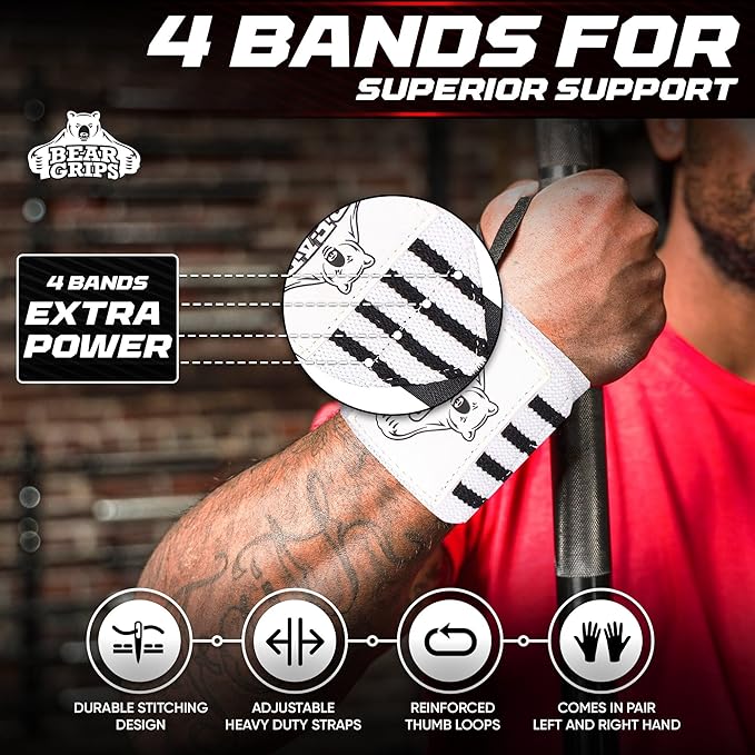Bear Grips Wrist Wraps for Weightlifting | Weight Lifting Wrist Straps for Weightlifting | Extra Strength Gym Wrist Wraps | Two Wrist Wrap Per Pack | 12ā & 18ā | Lifting Wrist Wraps for Men & Women