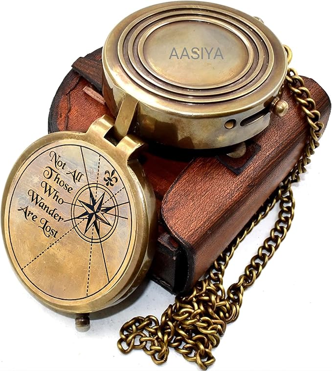 AASIYA Brass Nautical Pocket Compass with Chain and