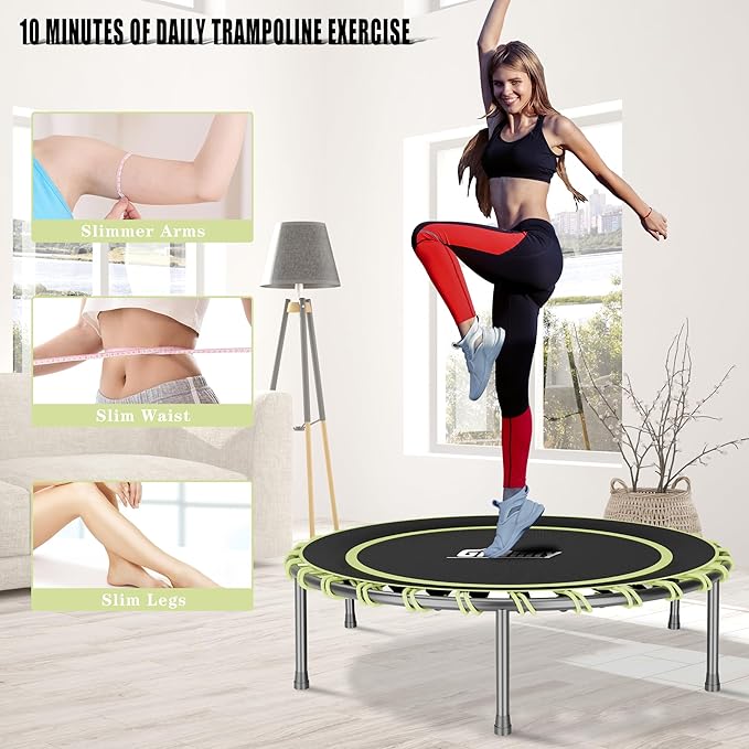 40" Fitness Trampoline with Adjustable Handle Bar Silent Mini Trampoline Bungee Rebounder Jumping Cardio Trainer Workout for Adults - Maximum Load 150 kg