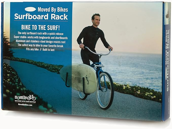 MBB Longboard Bicycle Surfboard Racks, by Moved By Bikes, Compatible with Shortboards, Longboards, and SUP Paddleboards, Quick Release Bars