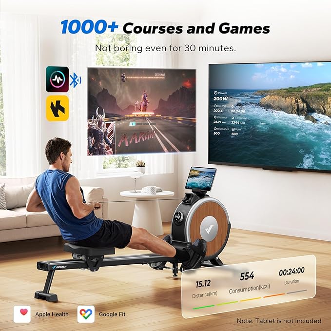 MERACH Rowing Machine, Magnetic Rower Machine for Home, 16 Levels of Quiet Resistance, Dual Slide Rail with Max 350lb Weight Capacity, App Compatible