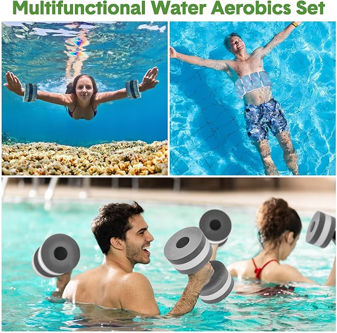 5 Pcs Aquatic Exercise Set Including 2 Ankle Swimming Weights 2 Lightweight Aquatic Exercise Dumbbells and Swim Belt Pool Exercise Equipment for Aquatic Aerobics Exercise