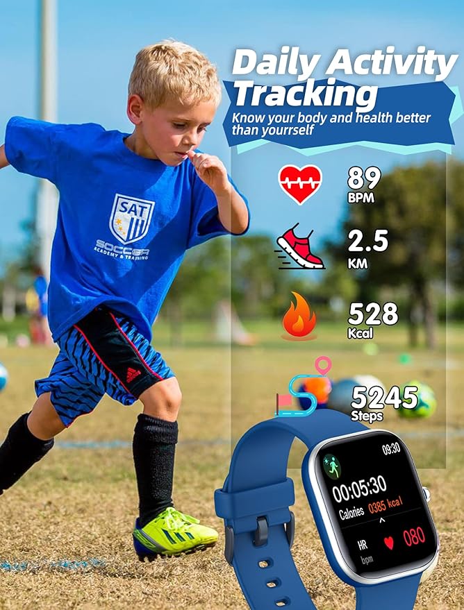 Kids Smart Watch for Girls,IP68 Waterproof Kids Fitness Tracker Watch with 1.5 Inch DIY Face,Heart Rate Sleep Monitor,19 Sport Modes,Calories Counter,Alarm Clock,Great Gifts for Children 6+ (Blue)