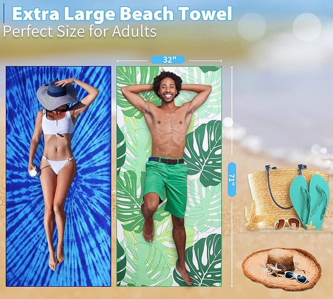 4 Pack Lightweight Thin Beach Towel Oversized 71"x32"