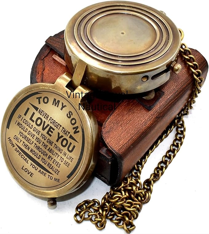 AASIYA Brass Nautical Pocket Compass with Chain and